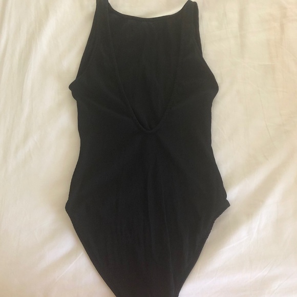 ZARA Black Ribbed Soft, Stretchy Bodysuit with Low Back Deep V cut - Picture 2 of 4